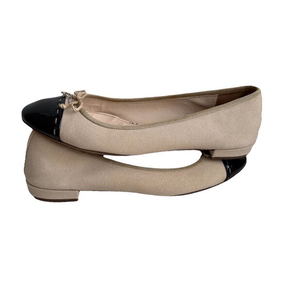 Authentic Prada Size 9 Canvas Colorblock Nude Black Ballet flats With Bow - Picture 5 of 10